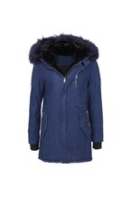 Denim Coat with Faux Fur Hood