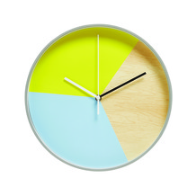 Light Blue Yellow Pale Wood Modern Wall Clock