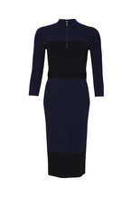 Navy Zip Up Midi Dress
