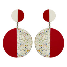 Red and White Circle Earrings