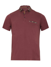 Red Polo Shirt with Floral Trim