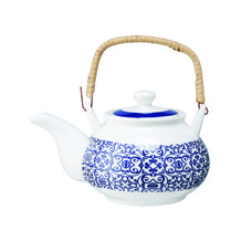 White Blue Patterned Japanese Tea Pot