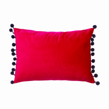 Bright Pink Velvet Cushion With Pom Poms