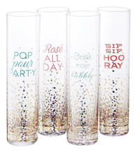 Set of Four Gold Sparkle Slogan Glasses