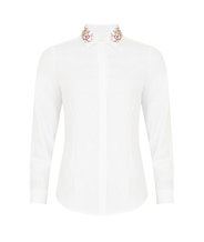 White shirt with floral collar