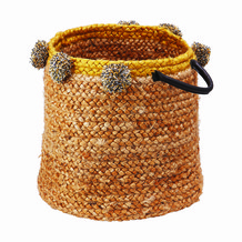 Wickers Basket With Pom Poms