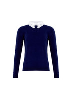 Blue Jumper With White Pearl Detail Collar