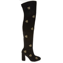 Embroidered Black Knee Boots
