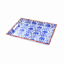 Rectangular Tray With Palms Blue & Brown