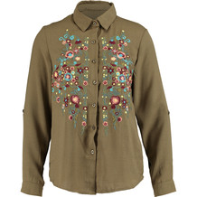 Hemd, Khaki, Blumenstickerei