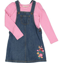 Blue Denim Dress & Pink Top Outfit