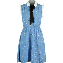 Kleid, Blau Weiss getupft