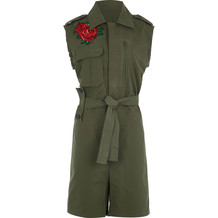 Playsuit, Khaki, Rosenmuster