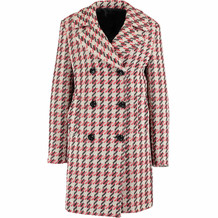 Red Wool Blend Checkered Knitted Pea Coat