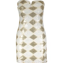 White & Gold Sequin Bandeau Dress