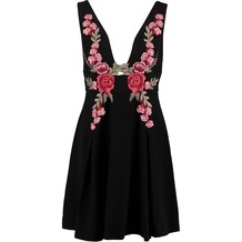 Black Embroidered Skater Dress