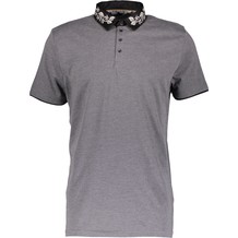 Grey Floral Trim Polo Shirt