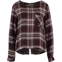 Burgundy Plaid Lace Up Top