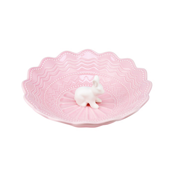 Pink Dish With White Bunny In Center
