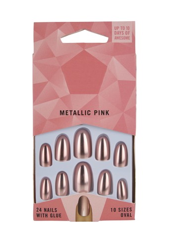 Metallic Pink False Nails