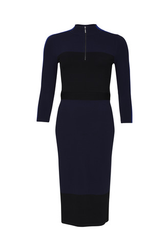 Navy Zip Up Midi Dress