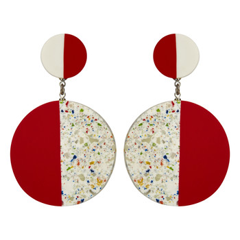 Red and White Circle Earrings