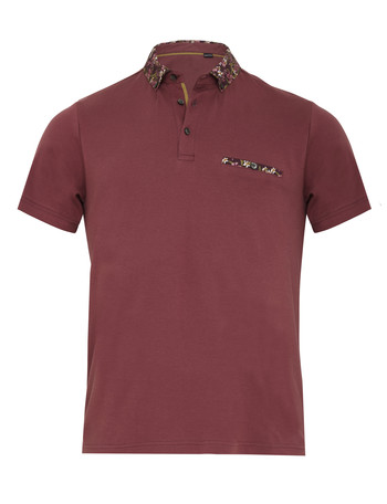 Red Polo Shirt with Floral Trim