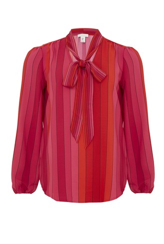 Red Stripe Blouse with Pussybow