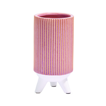 Rose Pink Ribbed Vase White Legs