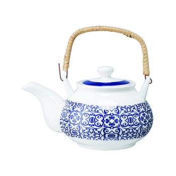White Blue Patterned Japanese Tea Pot