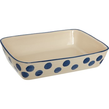 Auflaufform, Creme, Polkadots Blau