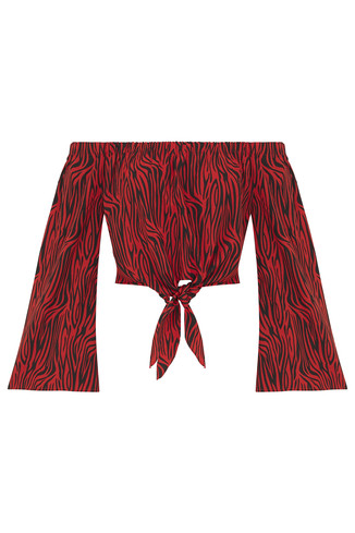 Red stripe tie-front top