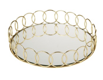 Mirrored Round Tray with Gold Edge