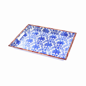 Rectangular Tray With Palms Blue & Brown