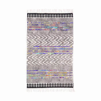 Blue, Orange, Yellow, Black Multi Geometrical Shapes Rug