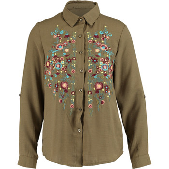 Hemd, Khaki, Blumenstickerei