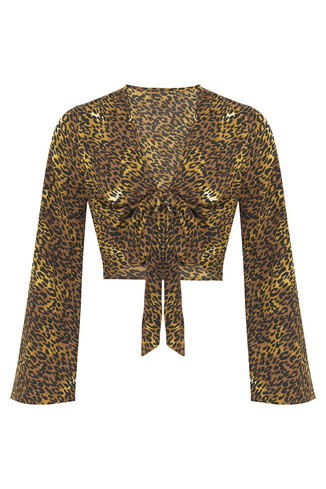 Leopard Print Tie Front Top