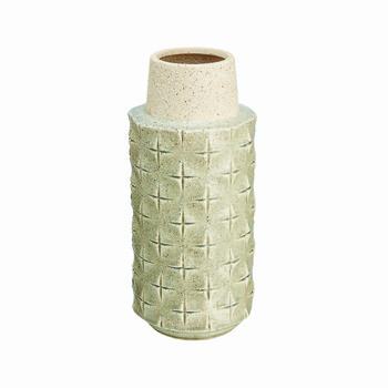 tall lined teal ceramic vase