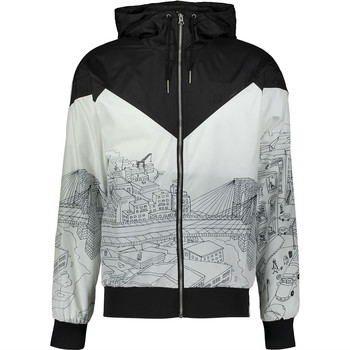 Black and White Sketch Detail Windbreaker Jacket
