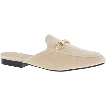 Beige Velvet Backless Loafers