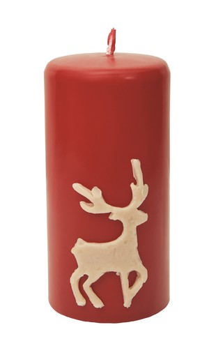 Red Candle With Cream Deer