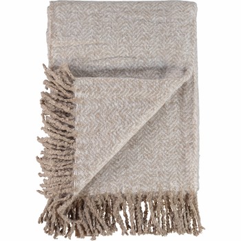 Taupe & White Herringbone Boucle Throw