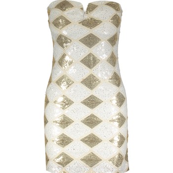 White & Gold Sequin Bandeau Dress