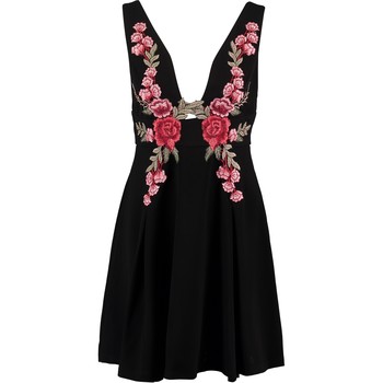 Black Embroidered Skater Dress