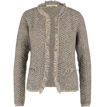 Beige & Grey Knitted Open Cardigan