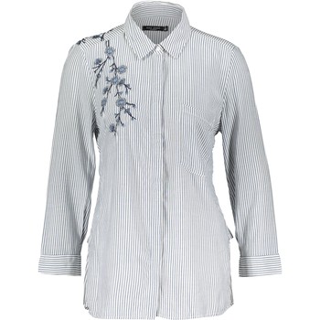 Hemd, Hellblau gestreift, Bestickt