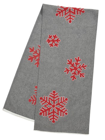 Grey Table Runner Red Snowflakes