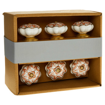 Set of Six Ceramic White & Pink Drawer Knobs